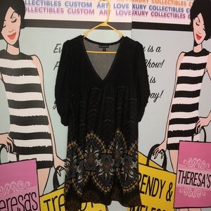 Bohemian black babydoll mini dress / tunic top